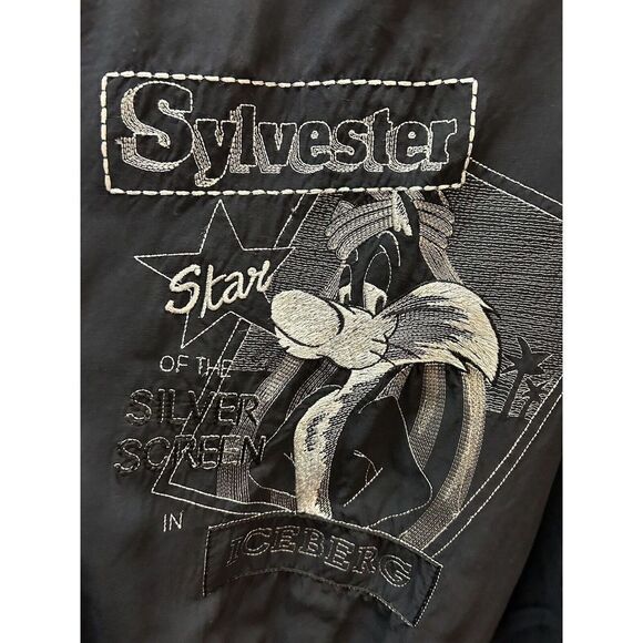 VINTAGE Men's ICEBERG DISNEY Sylvester Lightweight Black Zip Jacket SIZE 50 L - Picture 5 of 10